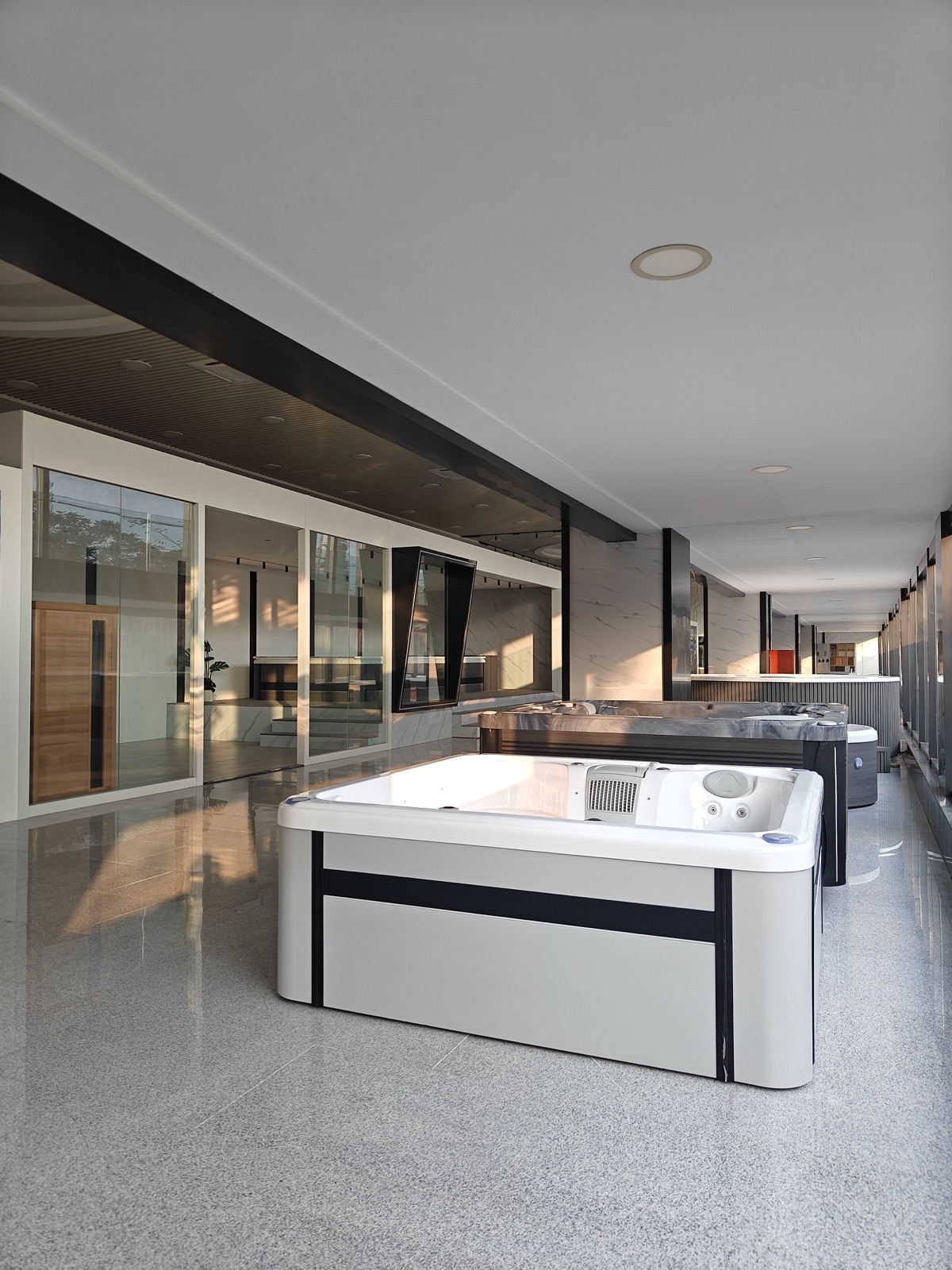 Hot tubs in the Valora showroom