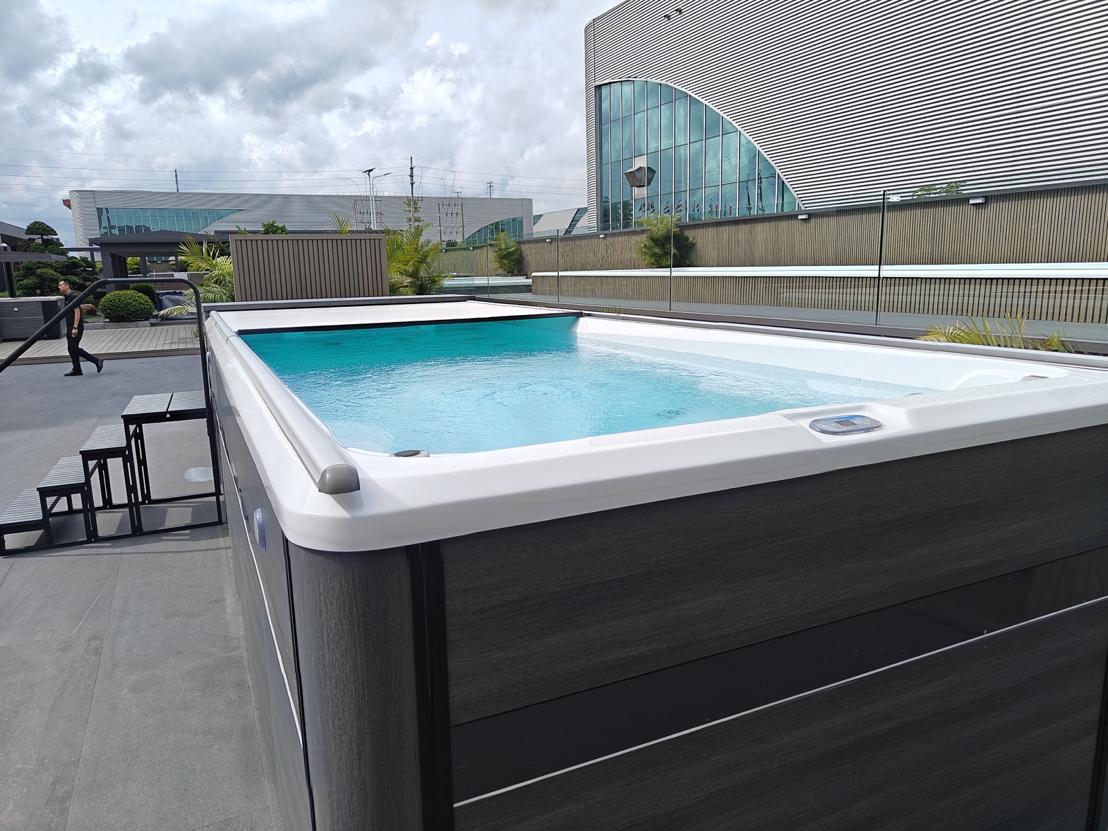 Swim spa in the outdoor display area