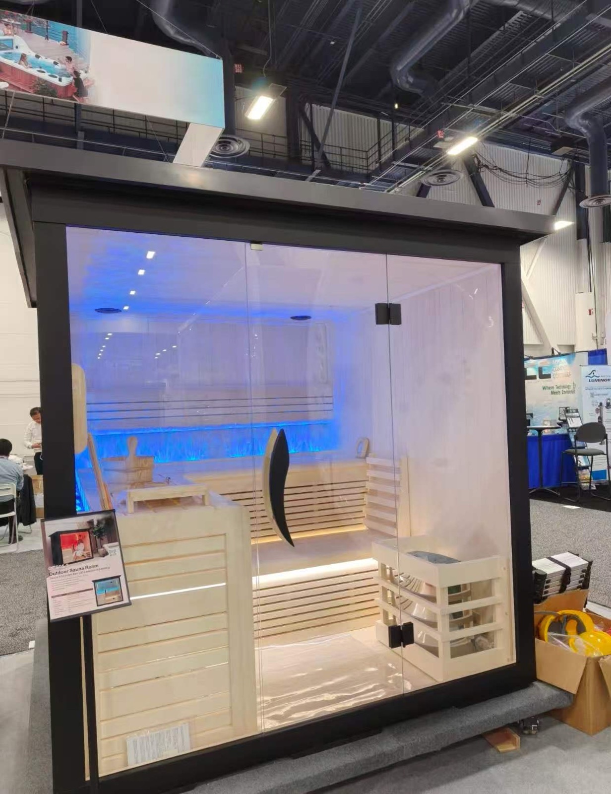 Valora sauna displayed at an international trade show