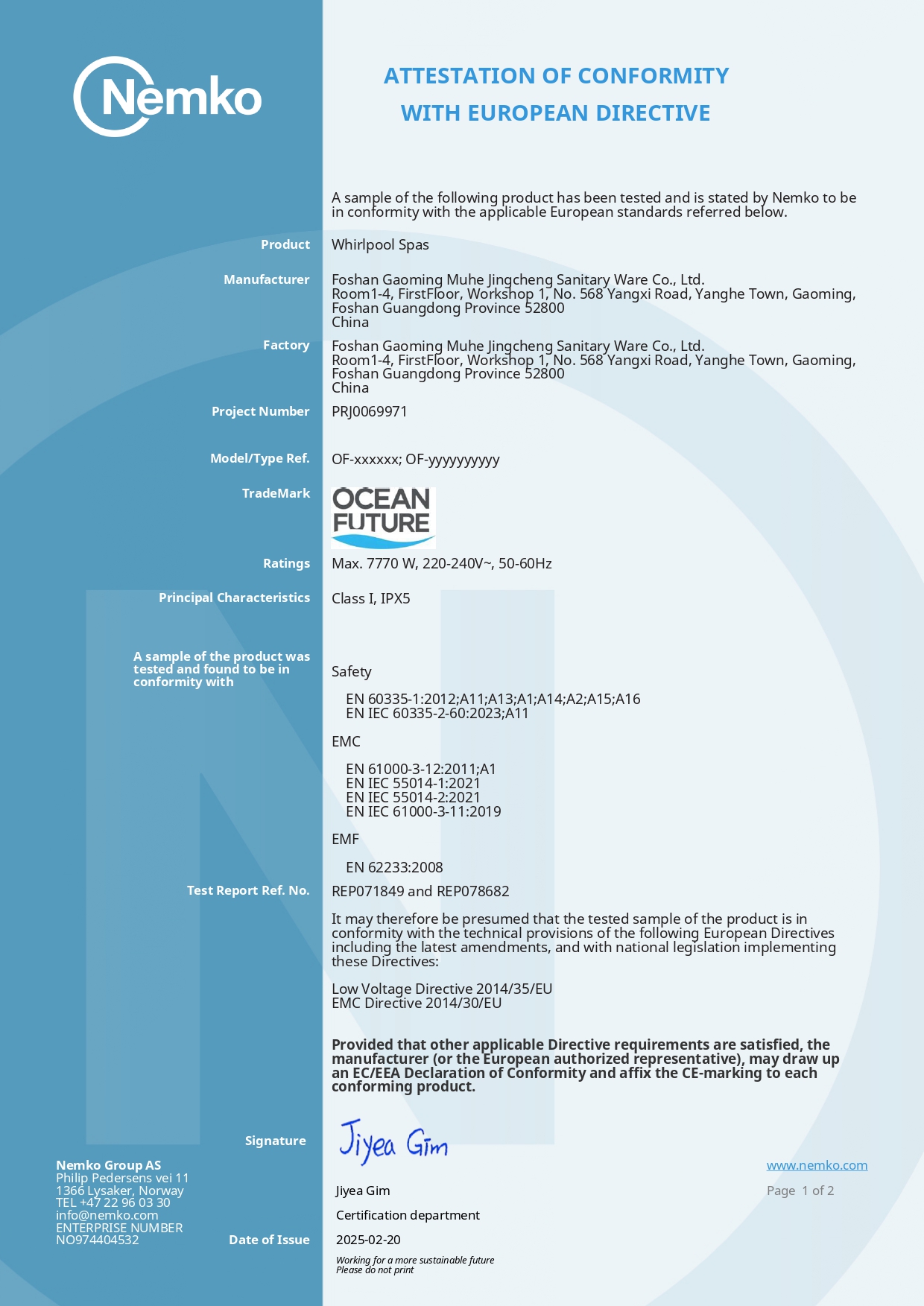 CE European Conformity — Page 1