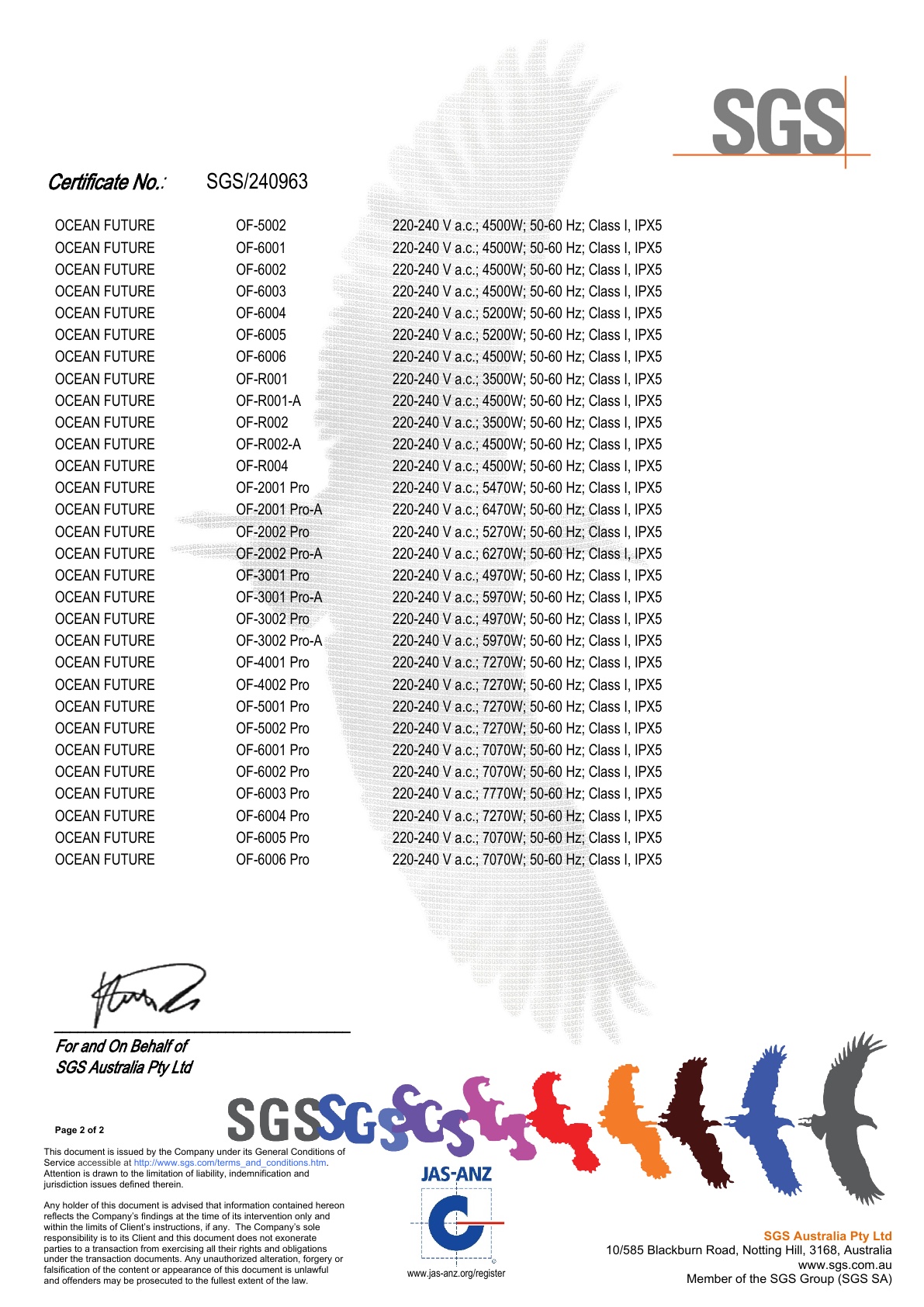 SAA Certificate of Conformity — Page 2